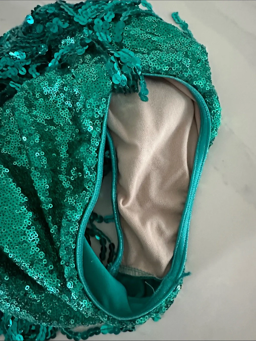 Weissman Emerald Sequin Crop Top & Fringe dance Halloween costume. Sozr youth L